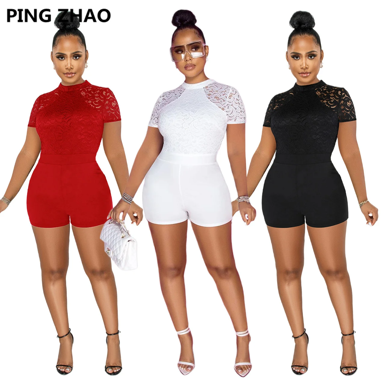 PING ZHAO 2022 Summer Woman's Sexy Lace Patchwork Slim Jumpsuit Short Sleeve Bodysuit Shorts Club One Piece Overalls
PING ZHAO 2022 Summer Woman's Sexy Lace Patchwork Slim Jumpsuit Short Sleeve Bodysuit Shorts Club One Piece Overalls