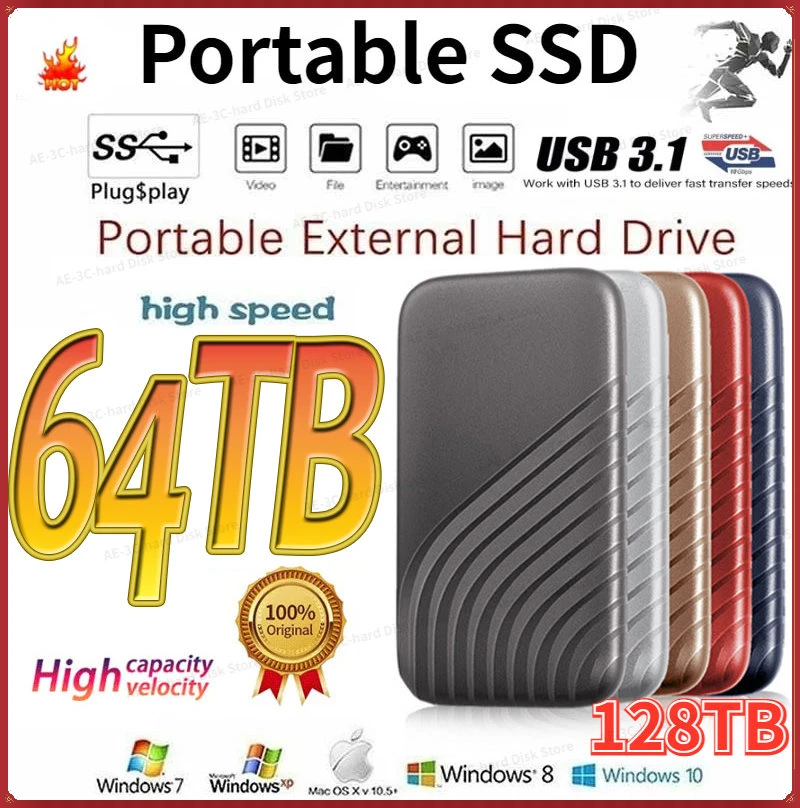 2023 100% Original High-speed 128TB 64TB SSD 4TB 2TB Portable External Solid State Hard Drive USB3.1 Interface Mobile Hard Drive
2023 100% Original High-speed 128TB 64TB SSD 4TB 2TB Portable External Solid State Hard Drive USB3.1 Interface Mobile Hard Drive