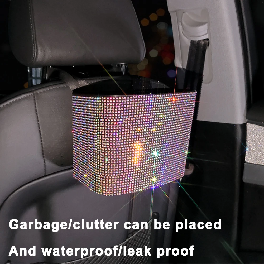 Rhinestone Car Trash Can Storage Bins Plastic Color Diamond Back Storage Box Waterproof Trash Grabber Car Hanging Accessories
Rhinestone Car Trash Can Storage Bins Plastic Color Diamond Back Storage Box Waterproof Trash Grabber Car Hanging Accessories