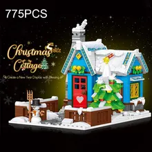 775PCS Winter Snow House Building Blocks City View Christmas Hut Snowman Santa Claus Tree Model Bricks Toys Children Present