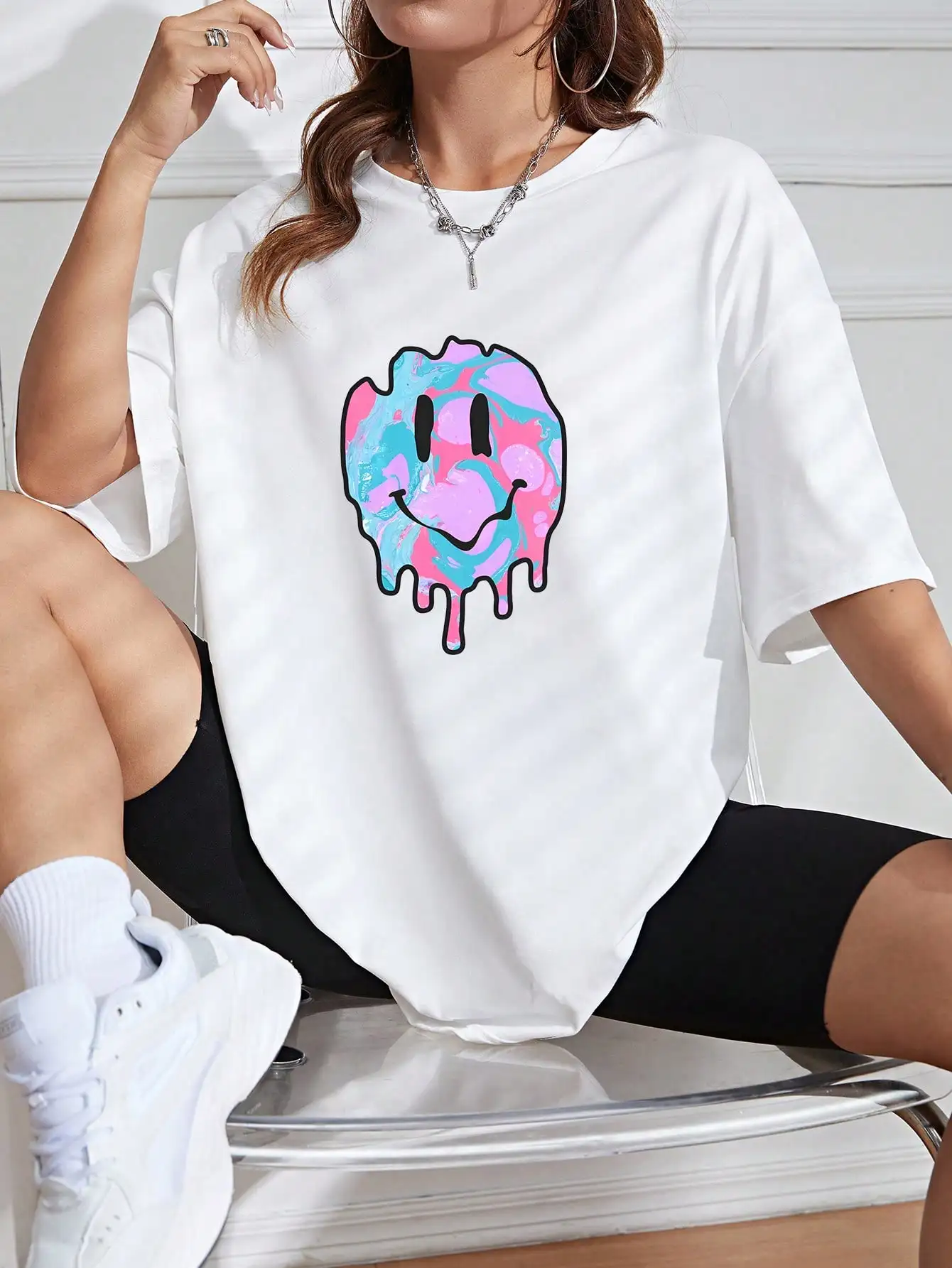 A Funny Colour Smile Printing Female Tshirts Fashion Cotton Clothing Quality Kawaii Streetwear Comfortable Soft Tshirt Woman
A Funny Colour Smile Printing Female Tshirts Fashion Cotton Clothing Quality Kawaii Streetwear Comfortable Soft Tshirt Woman