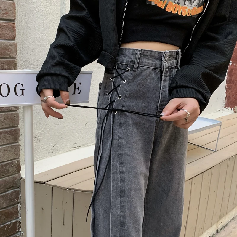 High Waist Straight Jeans for Women Autumn Winter Lacing Up Patchwork Aesthetic Jeans Grunge Clothes 
High Waist Straight Jeans for Women Autumn Winter Lacing Up Patchwork Aesthetic Jeans Grunge Clothes