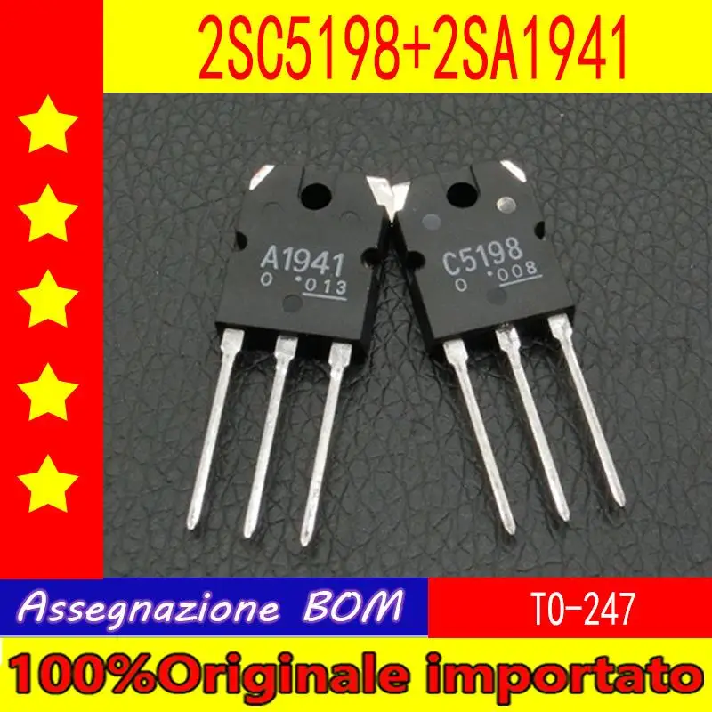100%Originale importato 10 pairs of 2SC5198 2SA1941 2SC5198 A1941 C5198 TO-247 Audio power amplifier transistor 
100%Originale importato 10 pairs of 2SC5198 2SA1941 2SC5198 A1941 C5198 TO-247 Audio power amplifier transistor