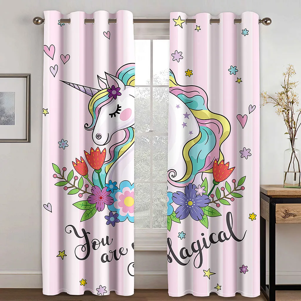 

Cortina de decoración para sala de estar, textiles para el hogar,dormitorio,cortinas con patrón de unicornio arcoíris,impresión