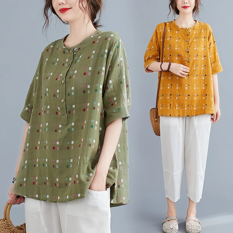 Plaid Shirt Women's Short Sleeve 2022 Summer New Shirt Loose Casual Top Fashion
Plaid Shirt Women's Short Sleeve 2022 Summer New Shirt Loose Casual Top Fashion
