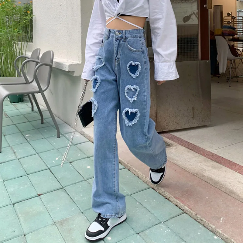 Women Y2k Solid Vintage Heart Printed Stitching Straight Trousers 2022 Spring Female Fashion Casual High Waist Streetwear Jeans
Women Y2k Solid Vintage Heart Printed Stitching Straight Trousers 2022 Spring Female Fashion Casual High Waist Streetwear Jeans