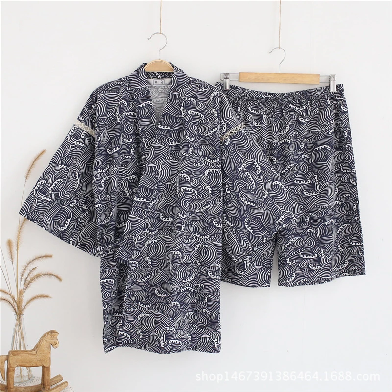 2022 New Women Japanese Traditional Kimono Ladies Short Sleeve Set Wave Printed Half Sleeve V-Neck Loose Summer Cotton Pajamas
2022 New Women Japanese Traditional Kimono Ladies Short Sleeve Set Wave Printed Half Sleeve V-Neck Loose Summer Cotton Pajamas