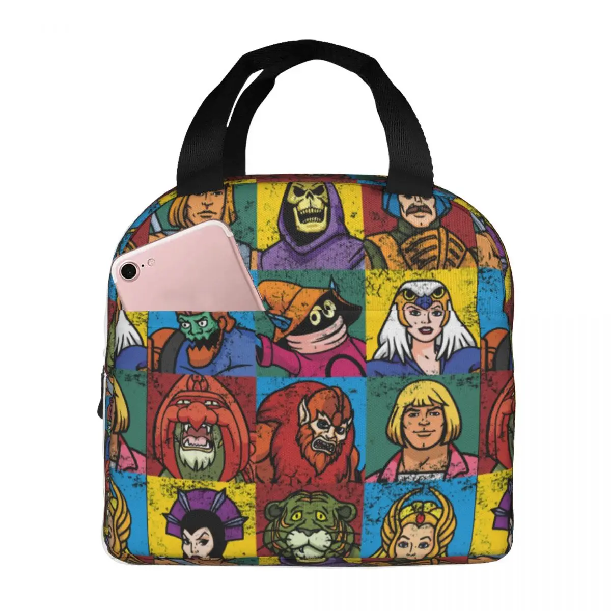 

Lunch Bags for Men Women He-Man And Friends Thermal Cooler Portable Picnic Masters of the Universe Canvas Tote Handbags