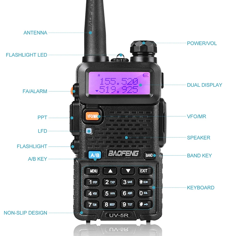 Рация BaoFeng UV 5R двусторонняя, 8 Вт, 10 км, 136 каналов, Двухдиапазонная УВЧ (174-400 МГц), УВЧ (520-МГц), Любительская портативная рация для любителей
Рация BaoFeng UV 5R двусторонняя, 8 Вт, 10 км, 136 каналов, Двухдиапазонная УВЧ (174-400 МГц), УВЧ (520-МГц), Любительская портативная рация для любителей