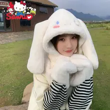 Sanrio Kuromi Melody Hat Scarf Gloves Cinnamoroll Strawberry Bear Warm Three-piece Winter School Hat Soft Doll Scarf Kids Gift