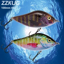 ZZKUG 100mm 45g Qulity Hooks Slow Sinking Jerkbait 3D Eyes Artificial Fishing Lure Tackle For Pike Musky Fishing