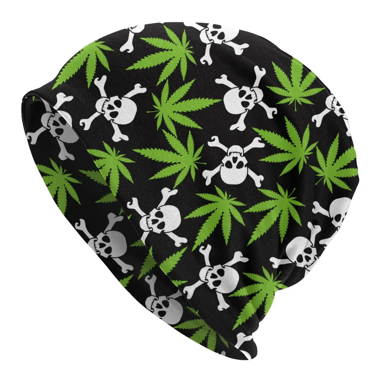 

Cannabis Leafs With Skulls Bonnet Hat Knit Hat Cool Skullies Beanies Hats Marijuana Weed Leaf Adult Warm Thermal Elastic Cap