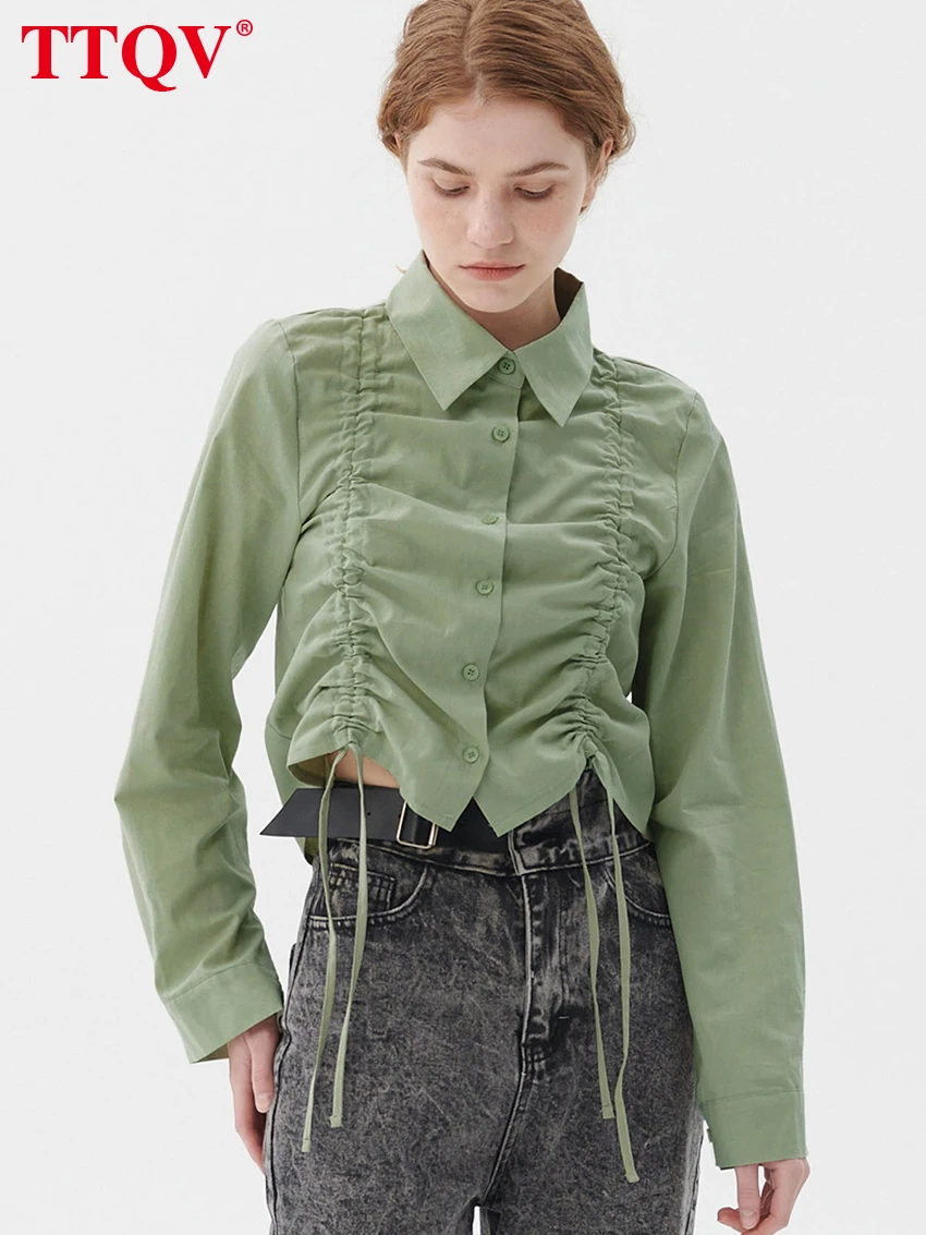 TTQV Fashion Green Ruched Women'S Blouse Streetwear Elegant Long Sleeve Single-Breasted Shirts Autumn Drawstring Solid Blouses
TTQV Fashion Green Ruched Women'S Blouse Streetwear Elegant Long Sleeve Single-Breasted Shirts Autumn Drawstring Solid Blouses