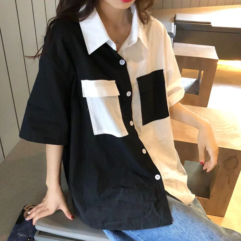 EBAIHUI Patchwork Blouses Women Short Sleeve with Pocket Shirts Summer Leisure Students Preppy-style Vintage Loose Simple Newose
EBAIHUI Patchwork Blouses Women Short Sleeve with Pocket Shirts Summer Leisure Students Preppy-style Vintage Loose Simple Newose