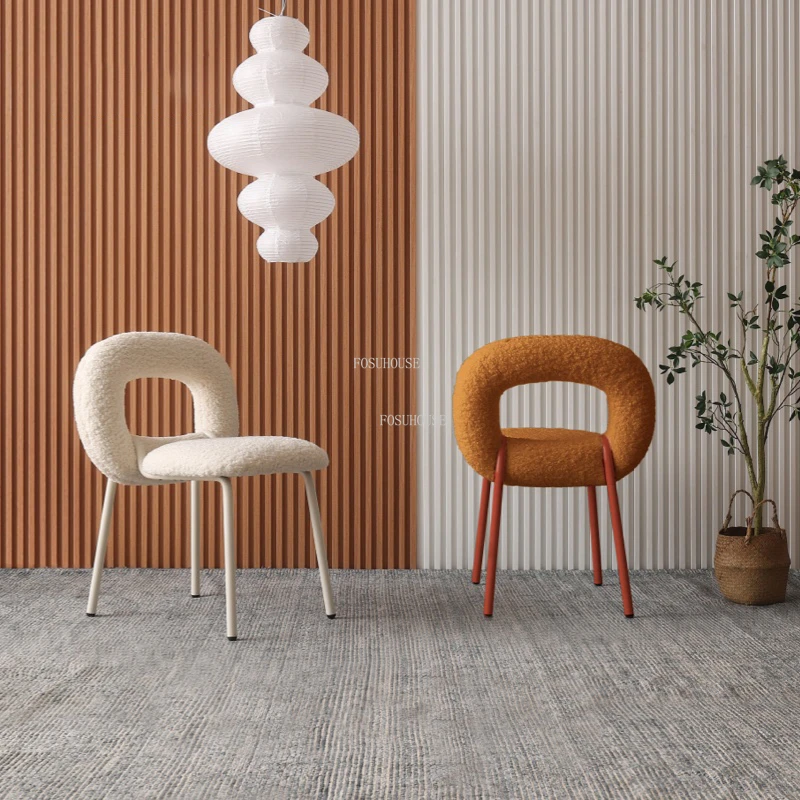 

Nordic Iron Living Room Chairs Medium Ancient Style Dining Chair Modern Designer Backrest Lamb Velvet Sofa Chair Home Furniture
