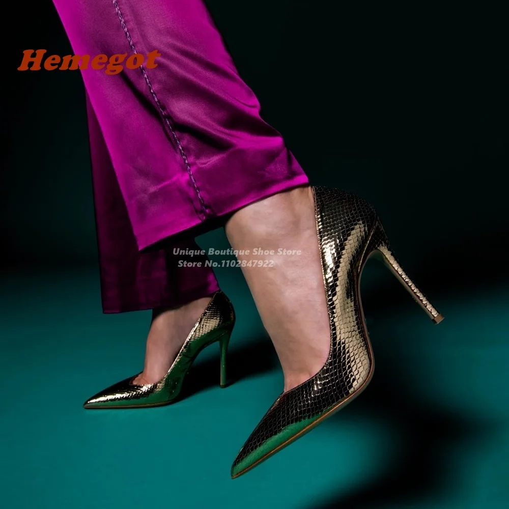 

Gold Snakeskin Shallow Pumps Glossy Pointy Toe Stiletto Women's Pumps Thin High Heels 2023 New Arrival Elegant Party Shoes Sexy