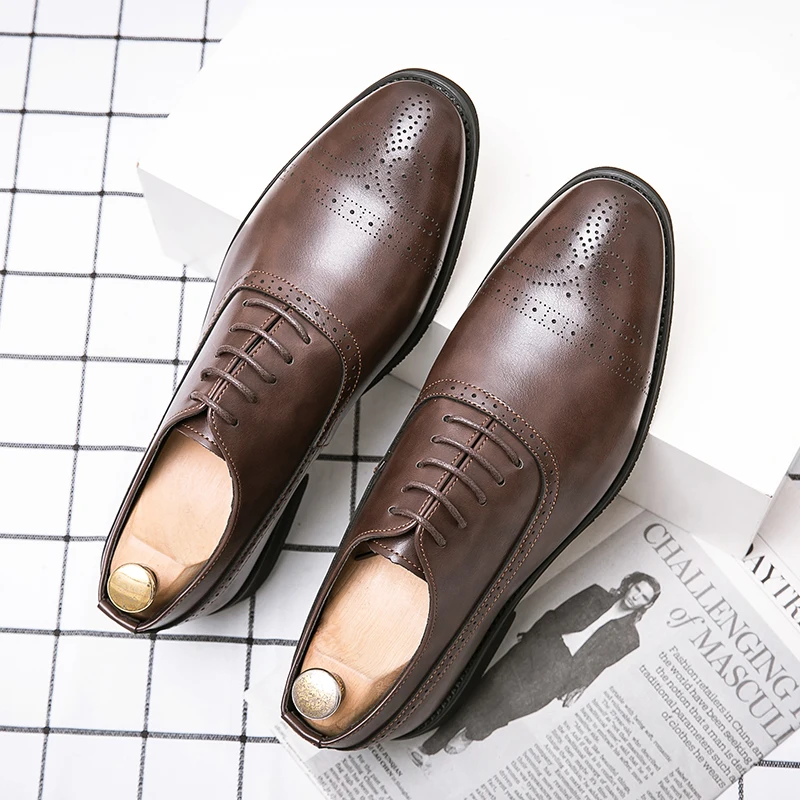 

Туфли-оксфорды мужские однотонные, Классические деловые повседневные полуботинки, с квадратным носком, на шнуровке, броги, модные классические туфли CP167