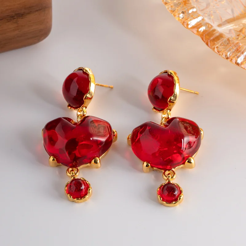 Minar Romantic Red Color Resin Love Heart Long Drop Earrings for Women 14K Real Gold Plated Brass Pendant Earring Casual Jewelry
Minar Romantic Red Color Resin Love Heart Long Drop Earrings for Women 14K Real Gold Plated Brass Pendant Earring Casual Jewelry
