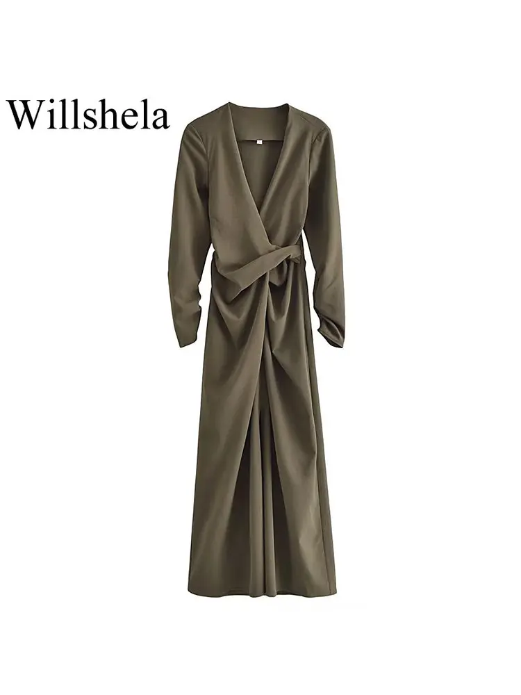 Willshela Women Fashion Folds Solid Midi Dress Vintage V-Neck Long Sleeves Female Chic Lady Dresses
Willshela Women Fashion Folds Solid Midi Dress Vintage V-Neck Long Sleeves Female Chic Lady Dresses