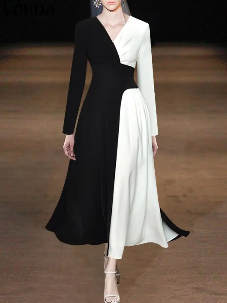 VONDA Evening Maxi Dress 2022 Women Fashion Long Sleeve Sexy V Neck Elegant Party Vestidos Casual Color Patchwork A-Line Robe
VONDA Evening Maxi Dress 2022 Women Fashion Long Sleeve Sexy V Neck Elegant Party Vestidos Casual Color Patchwork A-Line Robe