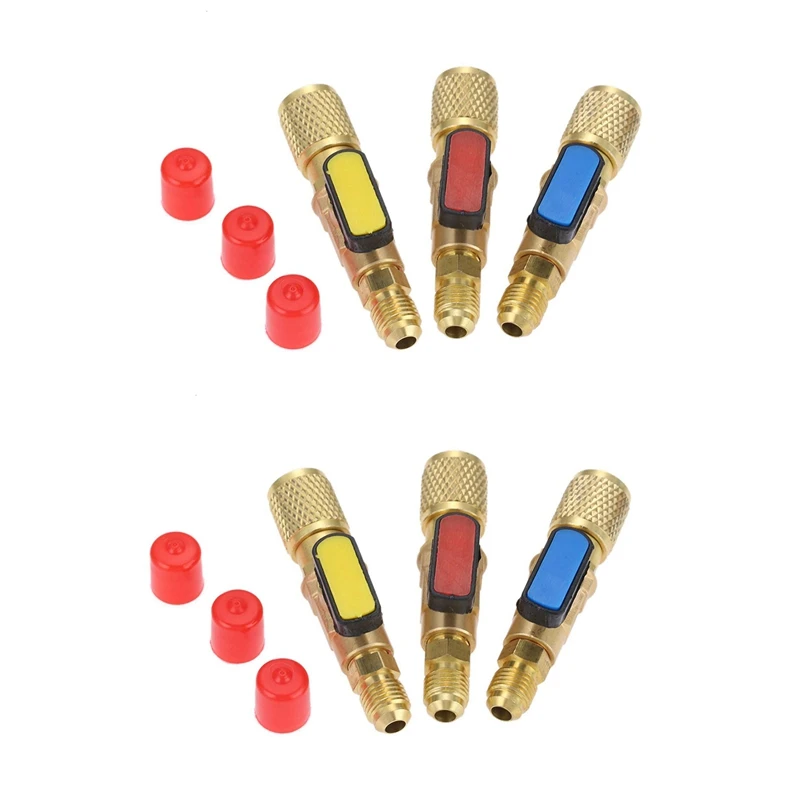 6Pcs Brass R410A Refrigerant Straight Ball Valves AC Charging Hoses Brass 1/4 Inch Male To 1/4 Inch / 5/16 Inch Female
6Pcs Brass R410A Refrigerant Straight Ball Valves AC Charging Hoses Brass 1/4 Inch Male To 1/4 Inch / 5/16 Inch Female