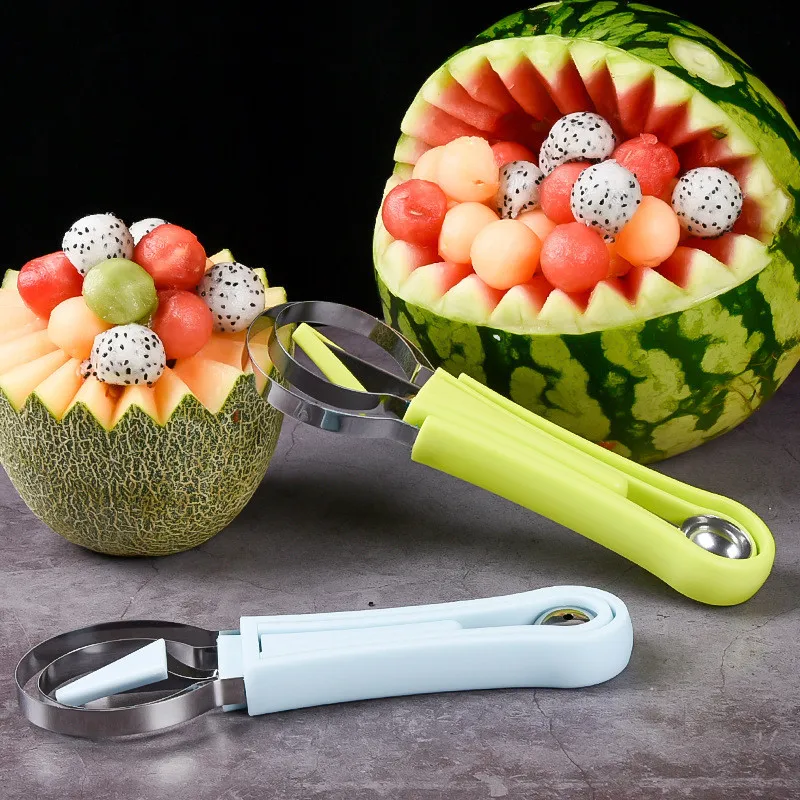 

3 In 1 Melon Baller Watermelon Slicer Cutter Scoop Fruit Carving Knife Fruit Platter Fruit Digger Pulp Separator Kitchen Gadgets