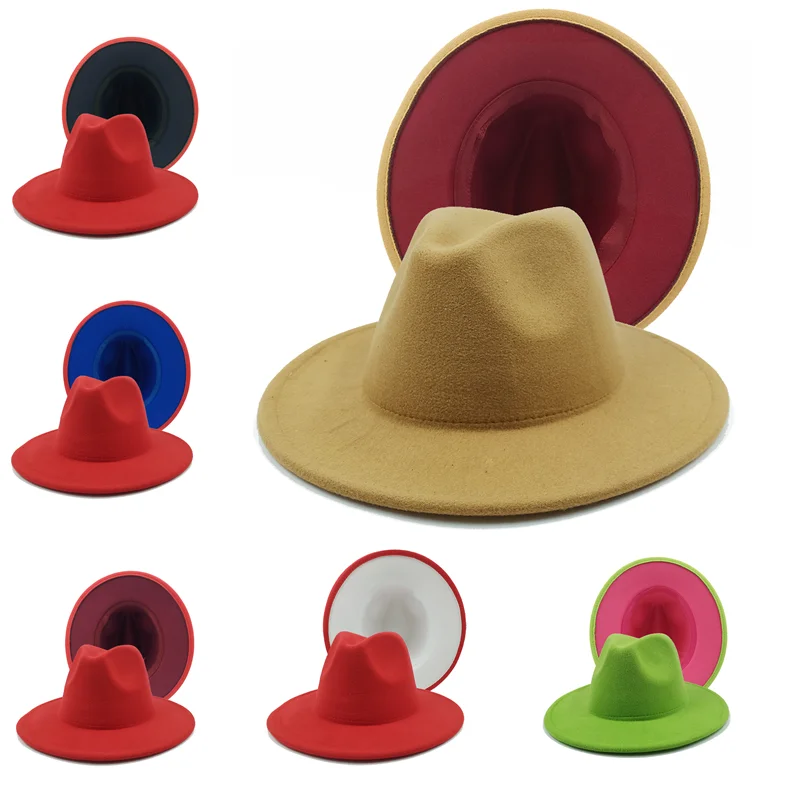 Double-sided men's and women's felt fedora jazz cowboy hat winter men's hat stitching two-color wool bowler hat wholesale шляпа 
Double-sided men's and women's felt fedora jazz cowboy hat winter men's hat stitching two-color wool bowler hat wholesale шляпа