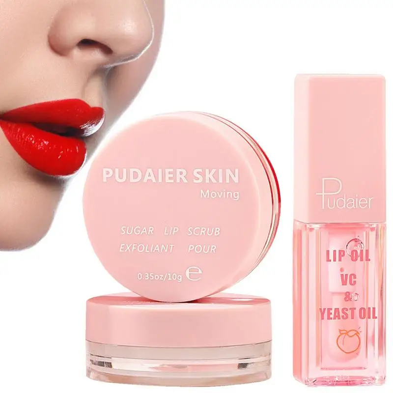 

Peach Lip Oil Sugar Lip Scrub Lip Masque Relieves Dry Chapped Lips Moisturizing Lip Care Set Fades Lip Lines 3PCS/Set