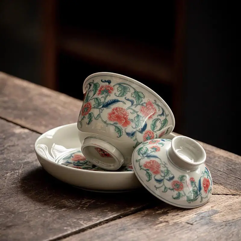 

Tea Tureen Teaware Set Gaiwan Chawan Cup Puer Bowl Soup Tureen Chinese Kung Fu Mugs Porcelain Ceramic Tableware Ceremony Embryo