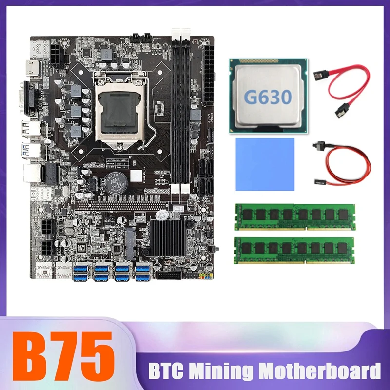 NEW-B75 BTC Miner Motherboard 8XUSB+G630 CPU+2XDDR3 4G 1600Mhz RAM+SATA Cable+Switch Cable+Thermal Pad B75 USB Motherboard
NEW-B75 BTC Miner Motherboard 8XUSB+G630 CPU+2XDDR3 4G 1600Mhz RAM+SATA Cable+Switch Cable+Thermal Pad B75 USB Motherboard