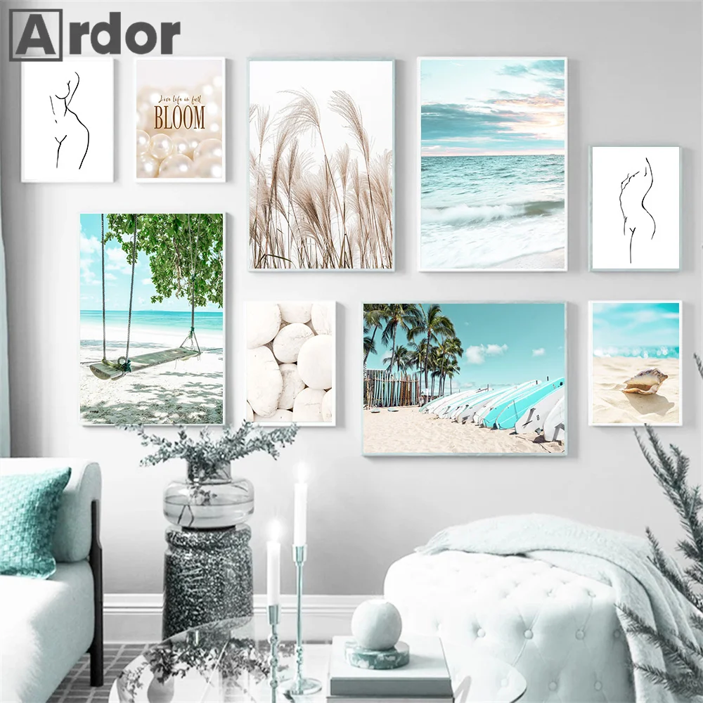 Beach Reed Coconut Tree Surfboard Shell Wall Art Canvas Painting Nordic Poster And Print Abstract Line Picture Living Room Decor
Beach Reed Coconut Tree Surfboard Shell Wall Art Canvas Painting Nordic Poster And Print Abstract Line Picture Living Room Decor