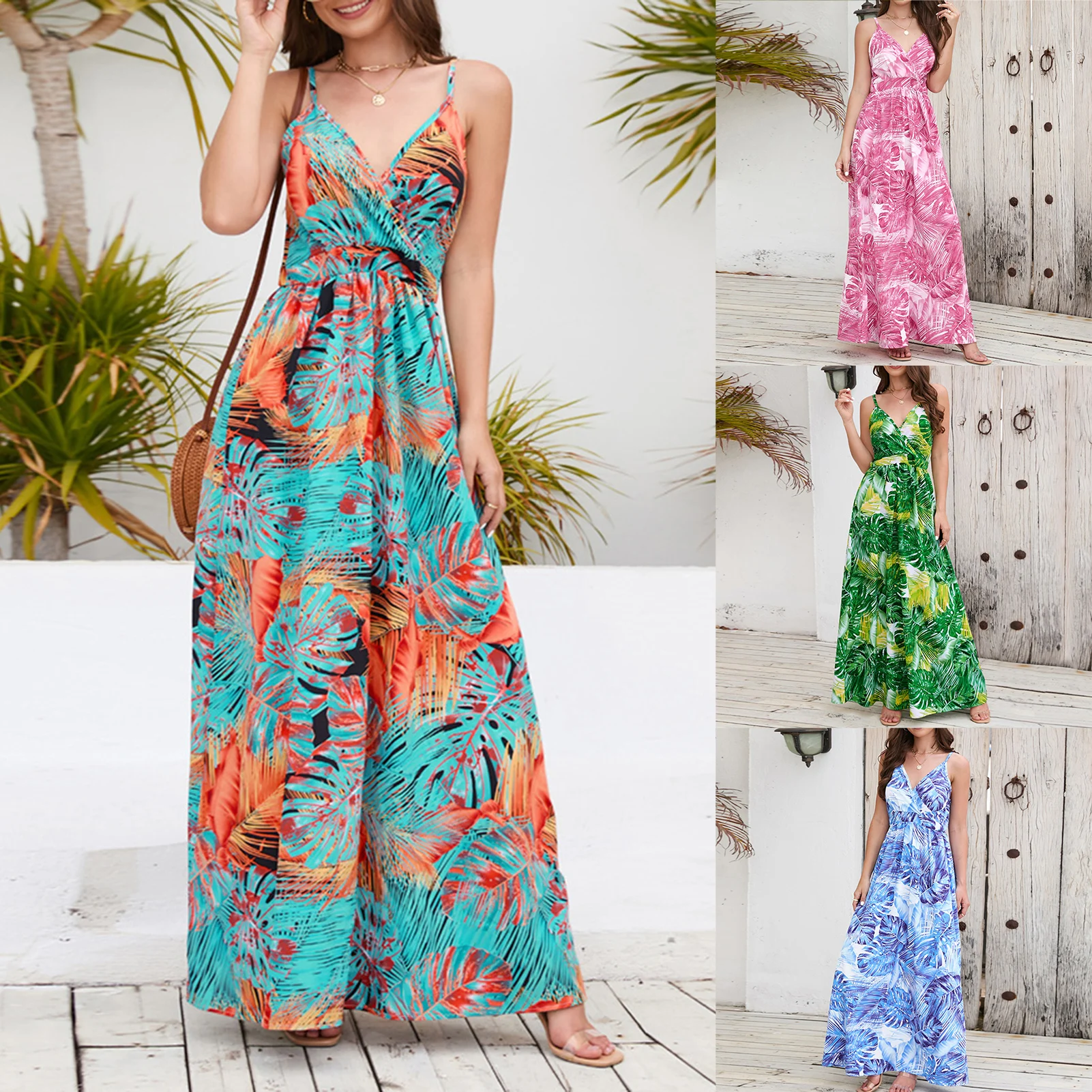 Women Spaghetti Strap Long Dresses Bohemian Beach Sundress V Neck Elastic High Waist Female Vacation Dresses
Women Spaghetti Strap Long Dresses Bohemian Beach Sundress V Neck Elastic High Waist Female Vacation Dresses