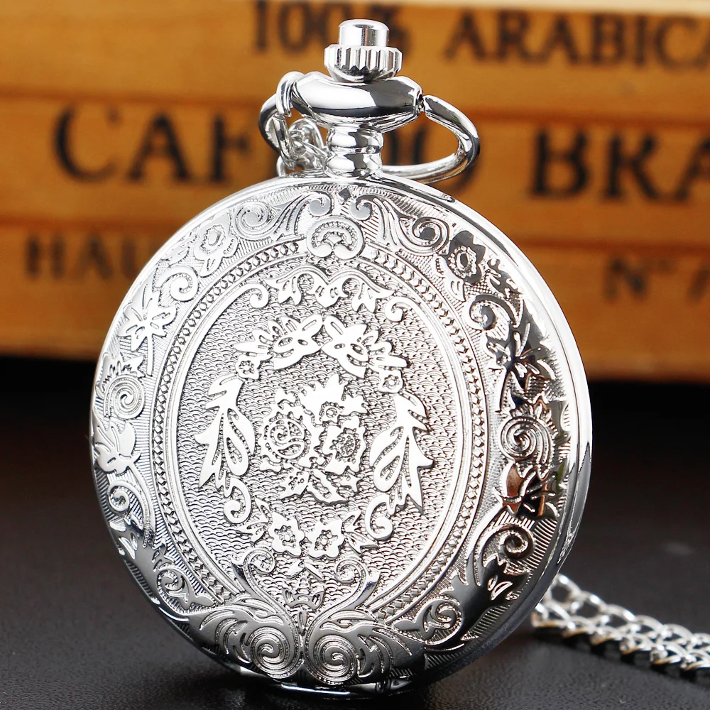 Luxury Silver Quartz Pocket Watch Fashion Necklace Pendant Chain Jewelry Gift Steampunk Clock for Men Women
Luxury Silver Quartz Pocket Watch Fashion Necklace Pendant Chain Jewelry Gift Steampunk Clock for Men Women