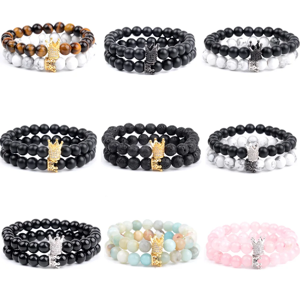 Natural Stone Beads Couple Bracelet Micro Pave Zircon Amazonite Agates Turquoise Crown Jewelry Gift For Men Women Elastic Rope
Natural Stone Beads Couple Bracelet Micro Pave Zircon Amazonite Agates Turquoise Crown Jewelry Gift For Men Women Elastic Rope