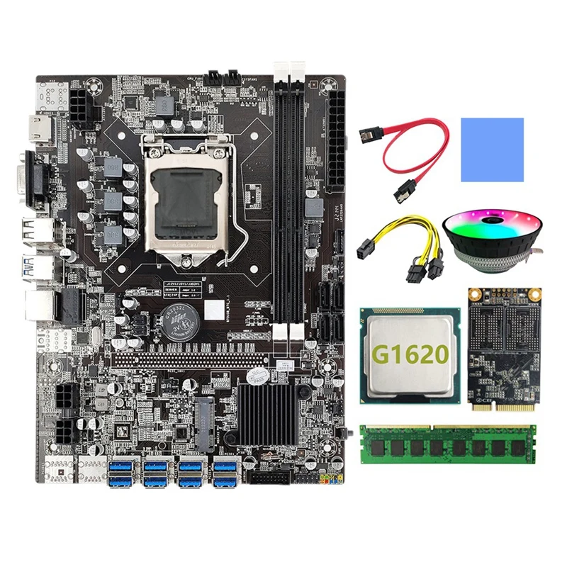 

AU42 -B75 BTC Mining Motherboard LGA1155 8GPU USB to PCIE+MSATA SSD 128G+Random CPU+DDR3 4GB 1333Mhz RAM+Cooling Fan Bitcoin