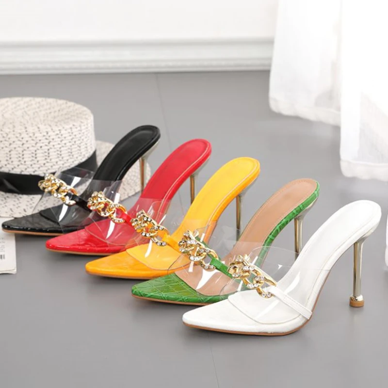 2022 New Summer Leather Slides Women 10cm High Heels Green Mules Shales Casual Yellow Crystal Chain Slippers Transparent Shoes
2022 New Summer Leather Slides Women 10cm High Heels Green Mules Shales Casual Yellow Crystal Chain Slippers Transparent Shoes