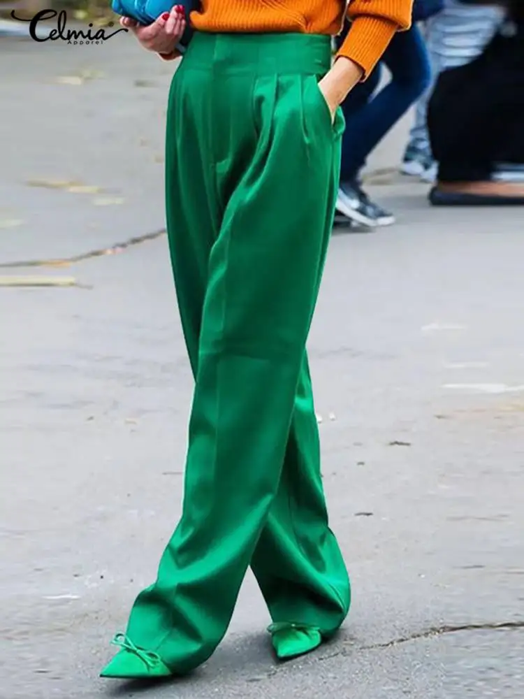 Women Satin Silk Long Pants Celmia 2022 Spring Vintage Office Lady Solid Pocket Trousers Casual Loose Pleated Wide Leg Pantalons
Women Satin Silk Long Pants Celmia 2022 Spring Vintage Office Lady Solid Pocket Trousers Casual Loose Pleated Wide Leg Pantalons