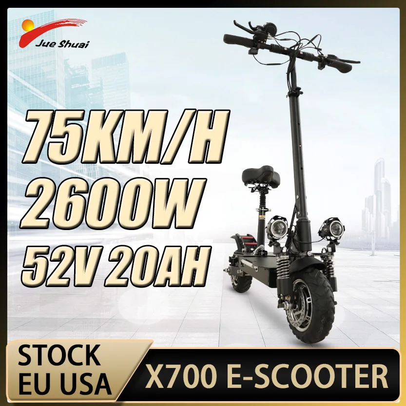 Powerful Electric Scooter 75km/h Fast Speed Dual Motor 52V 2600W 10 inch Off Road Tire Foldable jueshuai Escooter for Adults
Powerful Electric Scooter 75km/h Fast Speed Dual Motor 52V 2600W 10 inch Off Road Tire Foldable jueshuai Escooter for Adults
