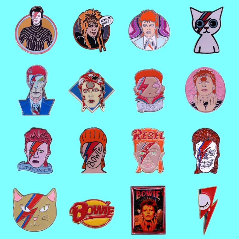 

Rock Band Bowie&David Enamel Brooch Funny Red Lightning Cat Lapel Pin Metal Va Badge Fashion Jewelry Accessories Gifts