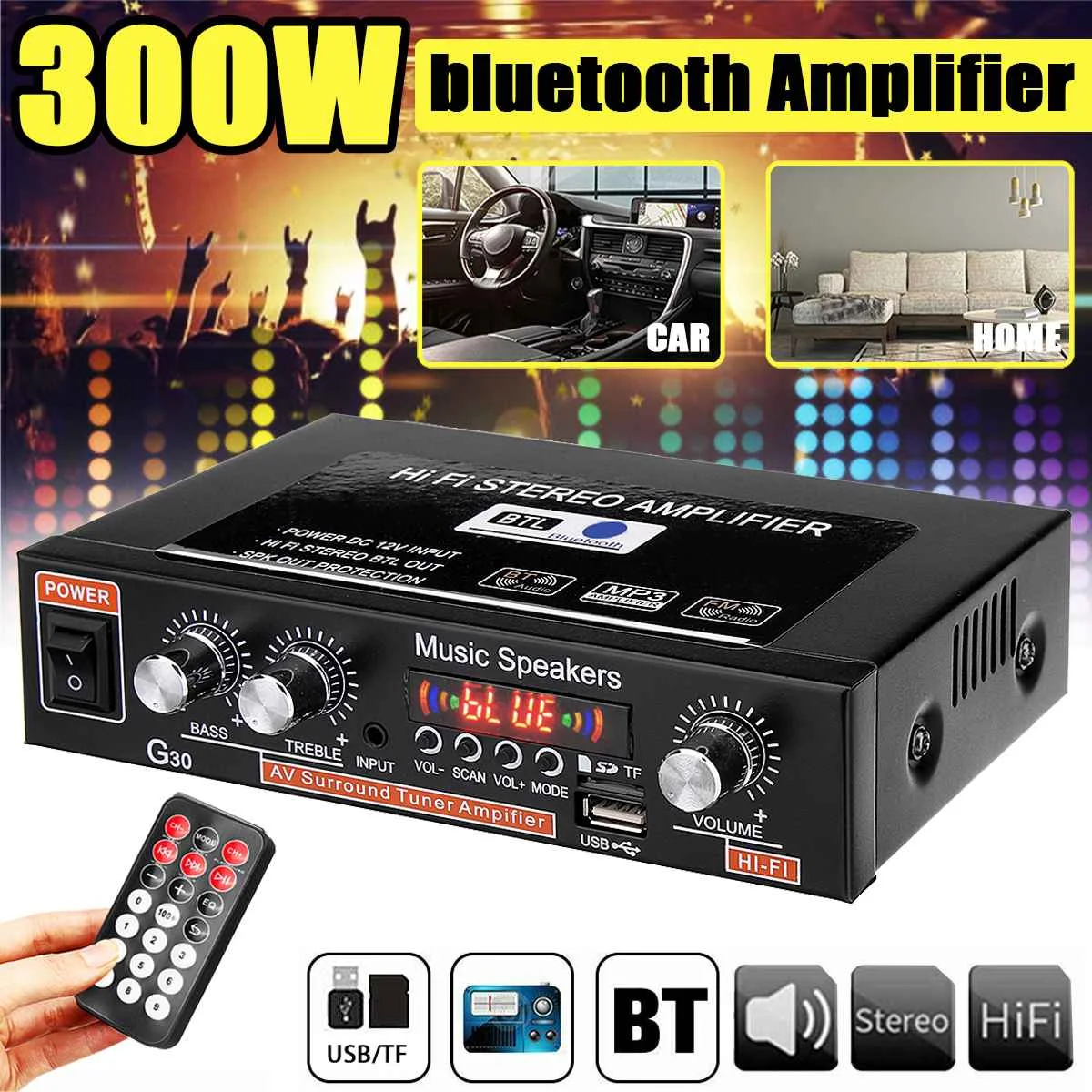 G20 Home Digital Amplifiers Audio 12V 220V Bass Audio Power bluetooth Amplifier Hifi FM Auto Music Subwoofer Speakers AUX
G20 Home Digital Amplifiers Audio 12V 220V Bass Audio Power bluetooth Amplifier Hifi FM Auto Music Subwoofer Speakers AUX