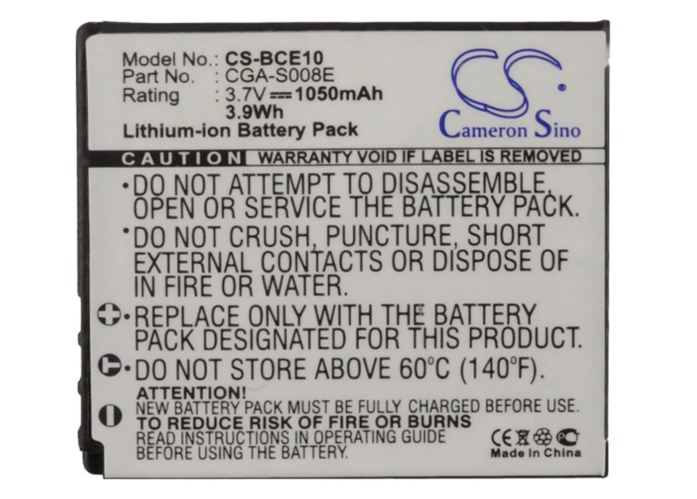 Cameron Sino 1050mA Battery for Panasonic Lumix DMC-FX33EG-K,Lumix DMC-FX33EG-S,Lumix DMC-FX33EG-T,Lumix DMC-FX33GK
Cameron Sino 1050mA Battery for Panasonic Lumix DMC-FX33EG-K,Lumix DMC-FX33EG-S,Lumix DMC-FX33EG-T,Lumix DMC-FX33GK