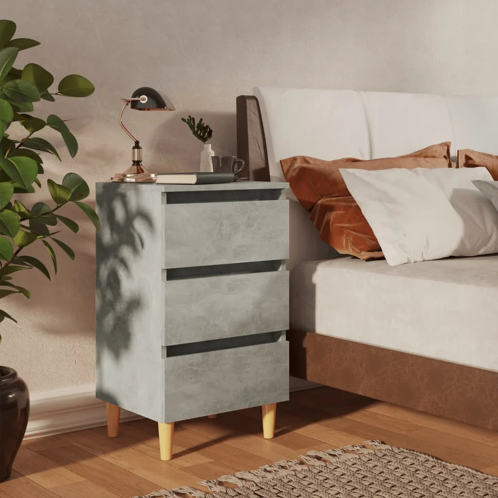 

Bedside Cabinet with Solid Wood Legs, Chipboard Nightstands, Side Table, Bedrooms Furniture Concrete Grey 40x35x69 cm