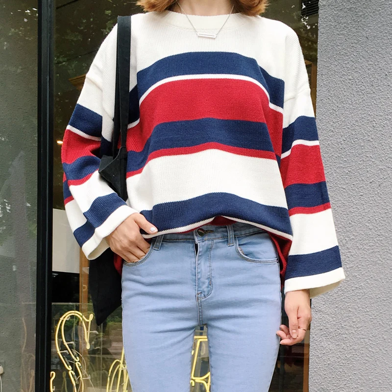 All Match College Wind Loose Causal Striped Colorful New Fashion Female Sweaters
All Match College Wind Loose Causal Striped Colorful New Fashion Female Sweaters