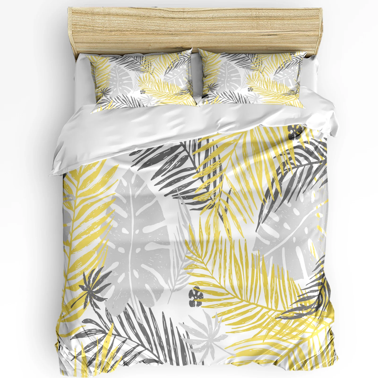 

Palm Leaves Yellow Gray Printed Comfort Duvet Cover Pillow Case Home Textile Quilt Cover Boy Kid Teen Girl 3pcs Bedding Set