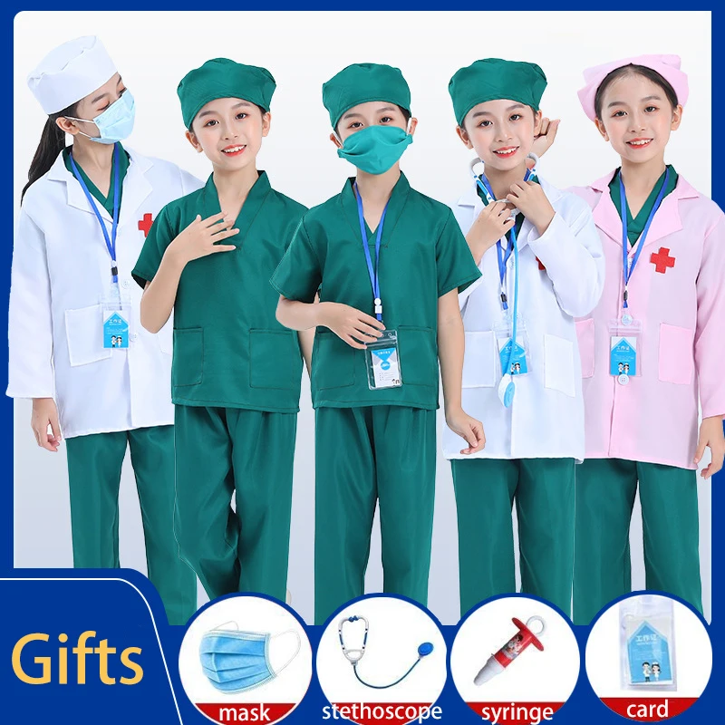 

Kids Cosplay Clothes Boys Girls Hospital Doctor Nurse Uniform Fancy Halloween Carnival Role Play Costumes Party Wear Doctor Gown