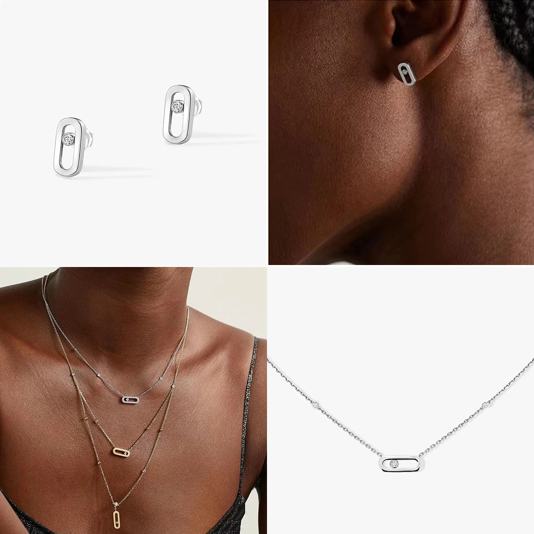 925 Sterling Silver French Luxury Jewelry Three Activity Diamonds Move Uno Diamond Women's Double Layer Necklace Earrings. 
925 Sterling Silver French Luxury Jewelry Three Activity Diamonds Move Uno Diamond Women's Double Layer Necklace Earrings.