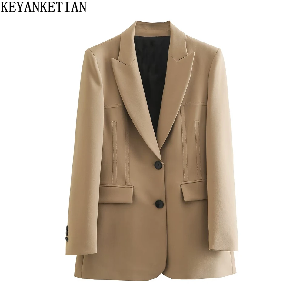 KEYANKETIAN Women's Slim suede Blazer Commuter style single breasted Khaki medium Length Office Lady Casual Pocket Trim blazer
KEYANKETIAN Women's Slim suede Blazer Commuter style single breasted Khaki medium Length Office Lady Casual Pocket Trim blazer