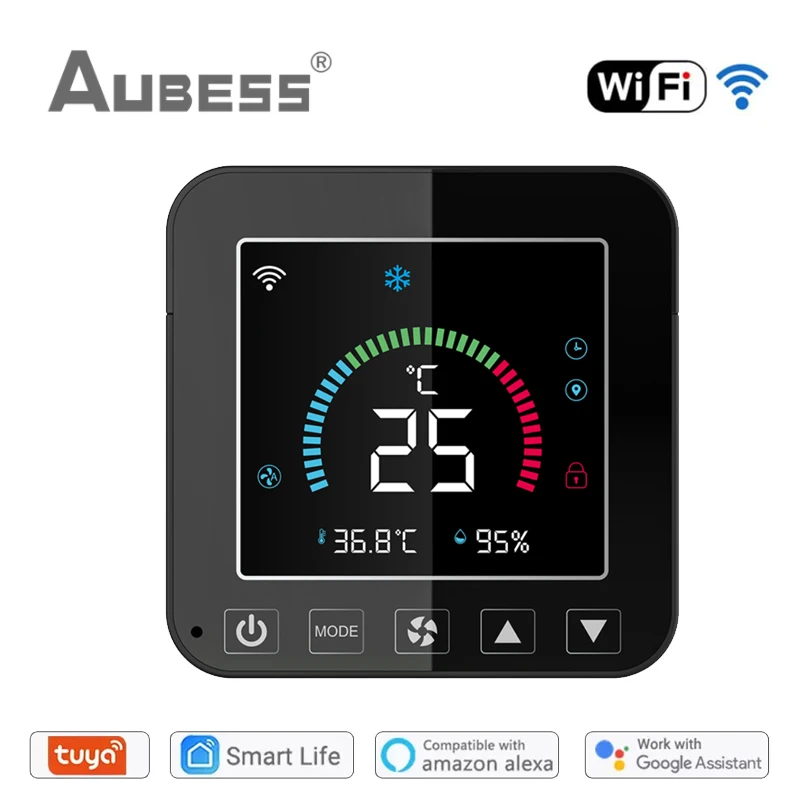 Умный Wi-Fi термостат Tuya с ЖК-дисплеем, центральный контроллер температуры и влажности для кондиционера, сирена, сигнализация для Alexa Google Home
Умный Wi-Fi термостат Tuya с ЖК-дисплеем, центральный контроллер температуры и влажности для кондиционера, сирена, сигнализация для Alexa Google Home