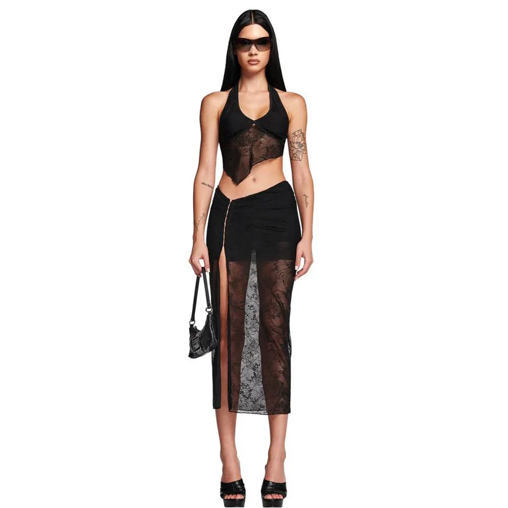 2022 Summer women's Spice Girl Lace Suit Sexy Deep V Neck halter waistcoat Split skirt fashion suit two-piece set
2022 Summer women's Spice Girl Lace Suit Sexy Deep V Neck halter waistcoat Split skirt fashion suit two-piece set