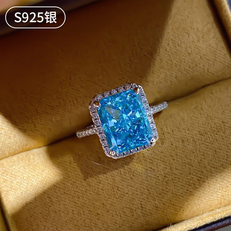 Elegant Champagne Blue Radiant Cut High Carbon Diamond Ring For Women Silver S925 Original Luxury Jewelry Anniversary Gift Girl 
Elegant Champagne Blue Radiant Cut High Carbon Diamond Ring For Women Silver S925 Original Luxury Jewelry Anniversary Gift Girl
